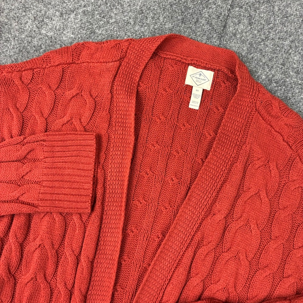 St. Johns Bay Womens Size 2XL Cable Knit Open Front Cardigan Sweater Orange Rust